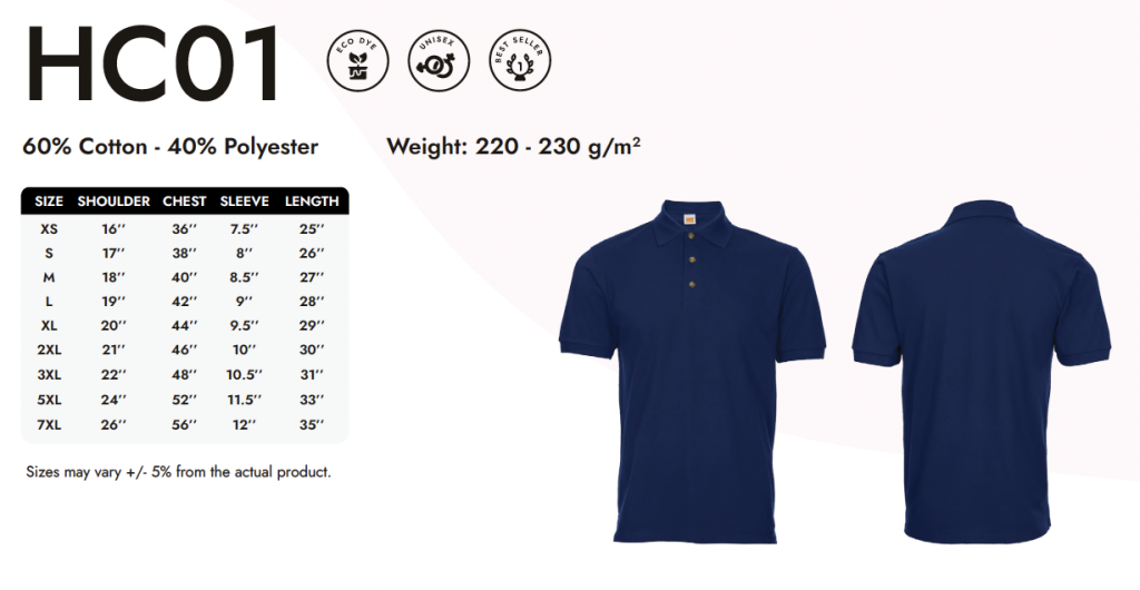 Polo Shirt Printing Singapore Size_HC01
