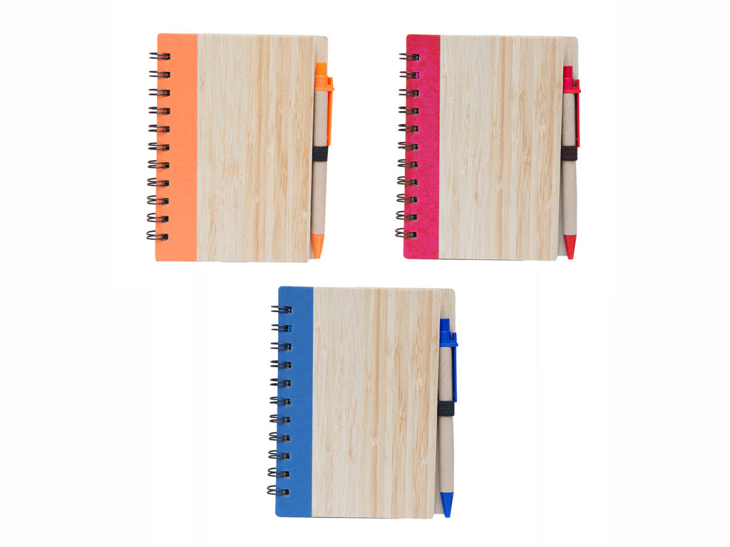 Eco Notebook Pen Printing (EC07) comes in 3 different colours. It is a bamboo, spiral notebook that comes with a pen. This product is available for customisation in single-colour, multiple colours, and full-colour printing of your branding/logo.

 	Material: Bamboo Cover with Pen
 	Dimension: 16cm(H) x 12cm(W)
 	Colour: Orange/Yellow, Red, Royal Blue
 	Paper: 70 sheets
 	Packaging: OPP Bag

Minimum order quantity of 50pcs required for Eco Notebook Pen Printing (EC07), wholesale price applies!

Contact us for an exclusive wholesale rate for bulk orders!