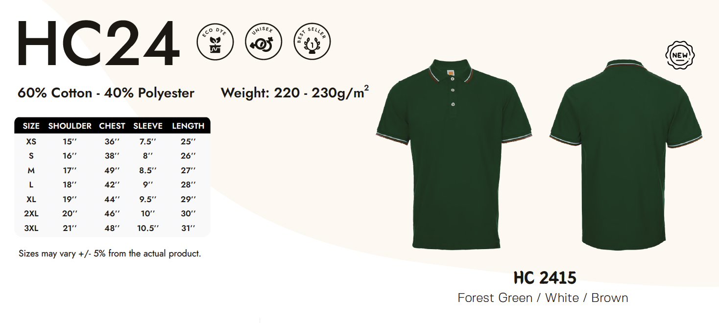 Polo Shirt Custom Printing Size_HC24