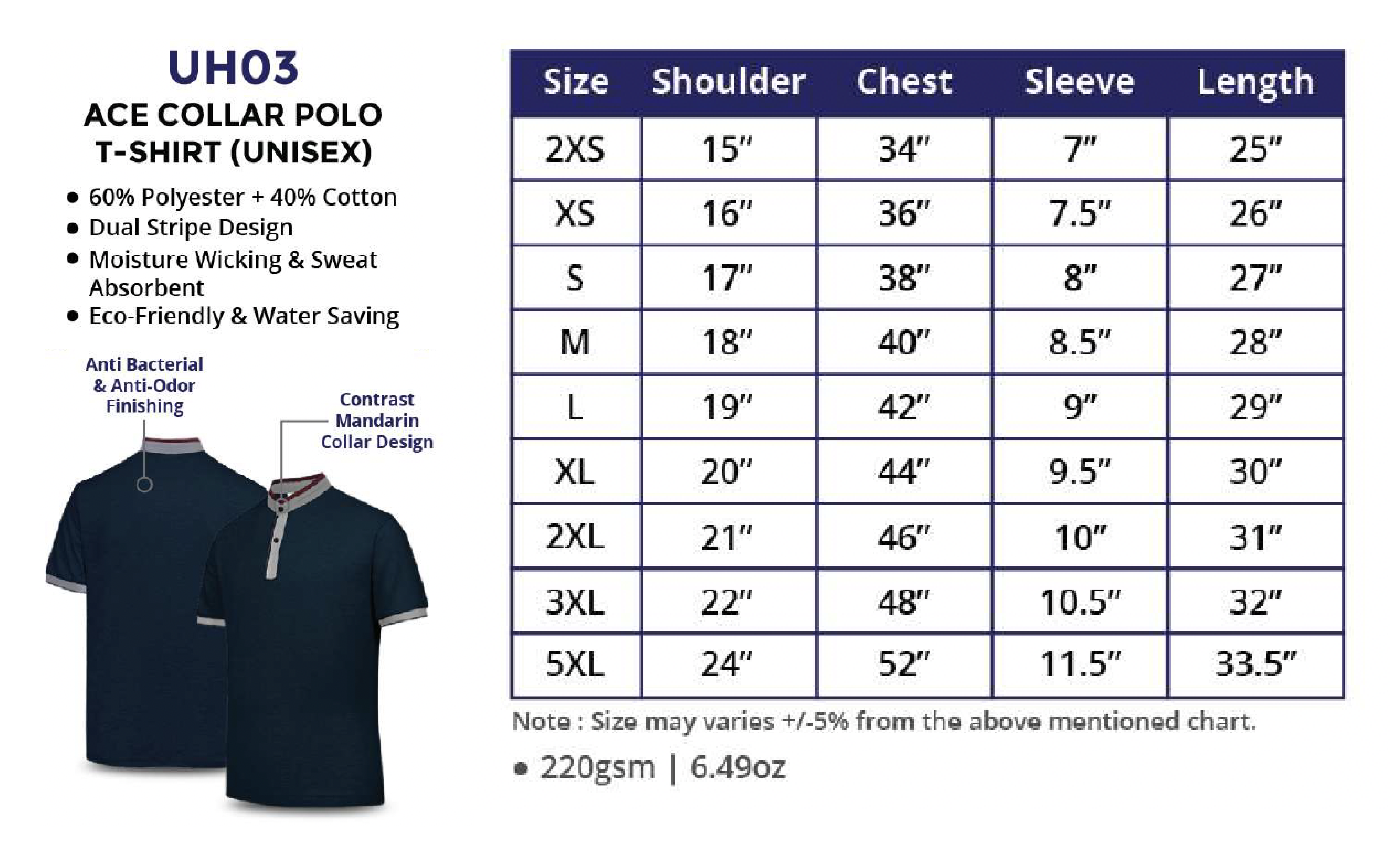 Polo Shirt Collar Size Guide_UH03