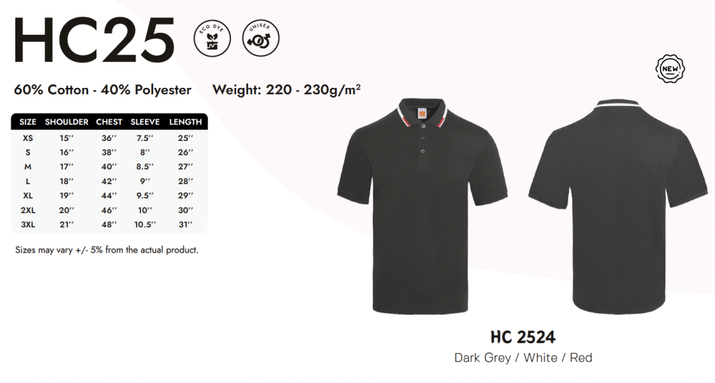 Polo Shirt Printing Singapore Size_HC25