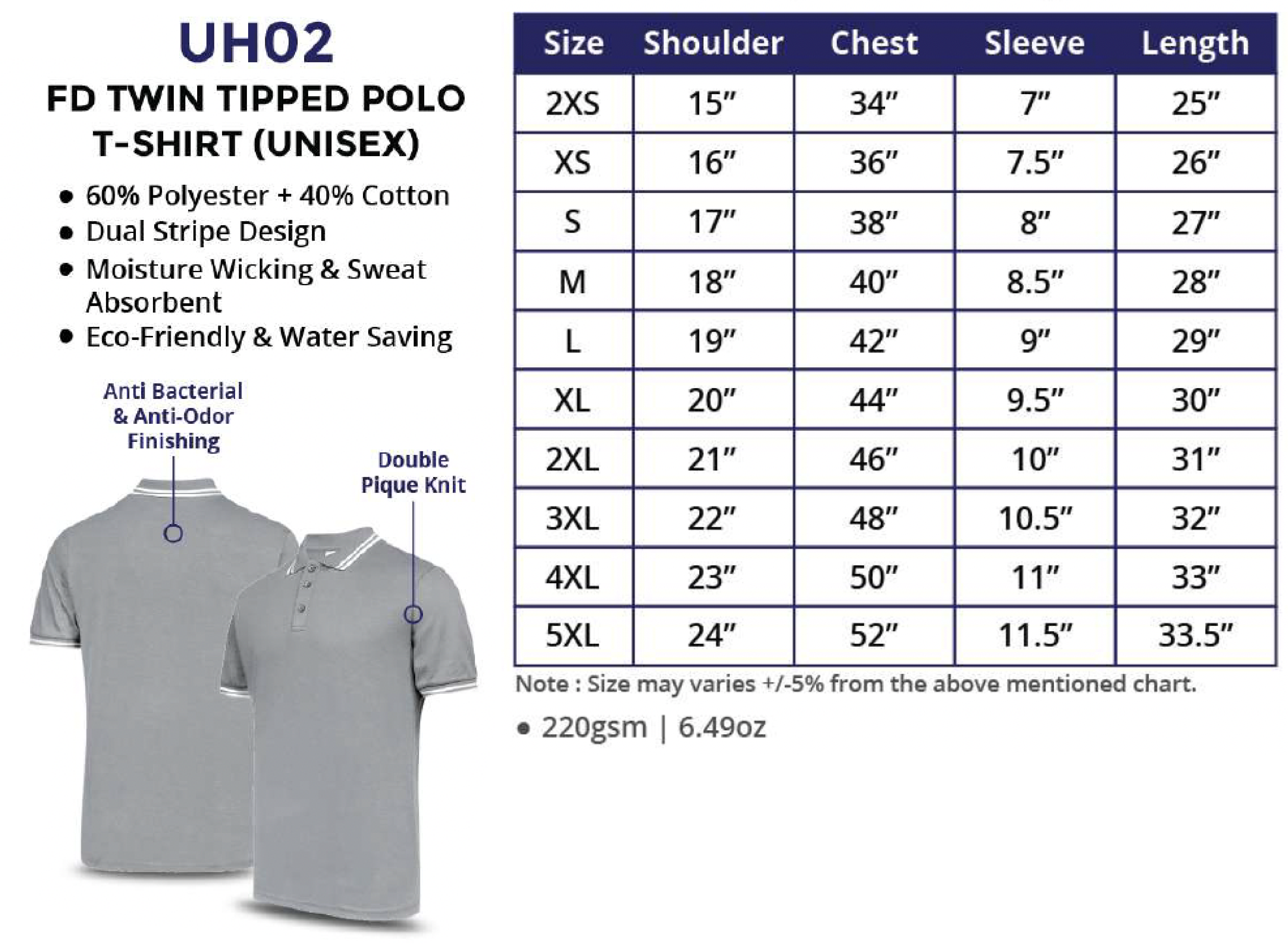 Polo T-Shirt Printing Size Guide_UH02